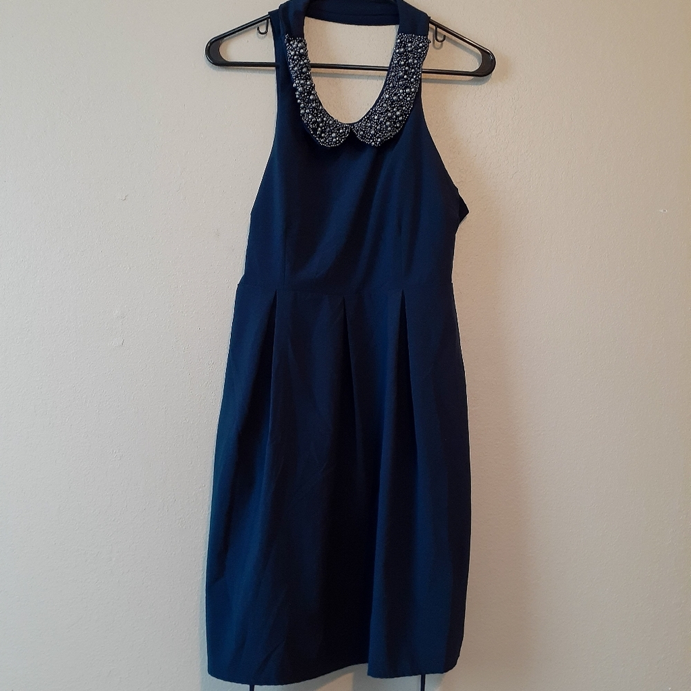 Teeze Me Beaded Collar Halter Sleeveless Dress